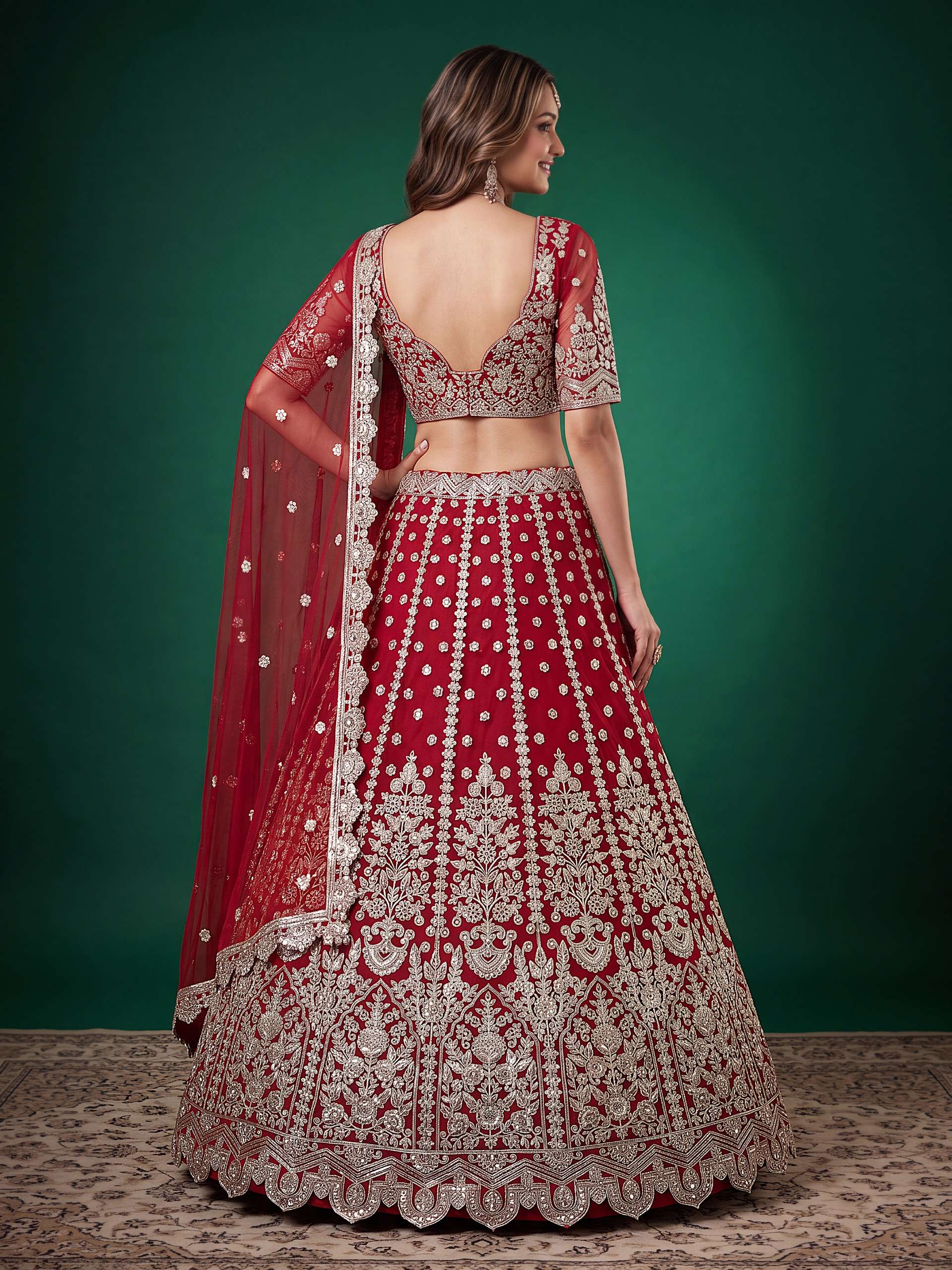 Scarlet Red colour made of Heritage Soft Net fancy fabric lehenga choli with Regal Embroidered work on wholesale in surat 6013 red  